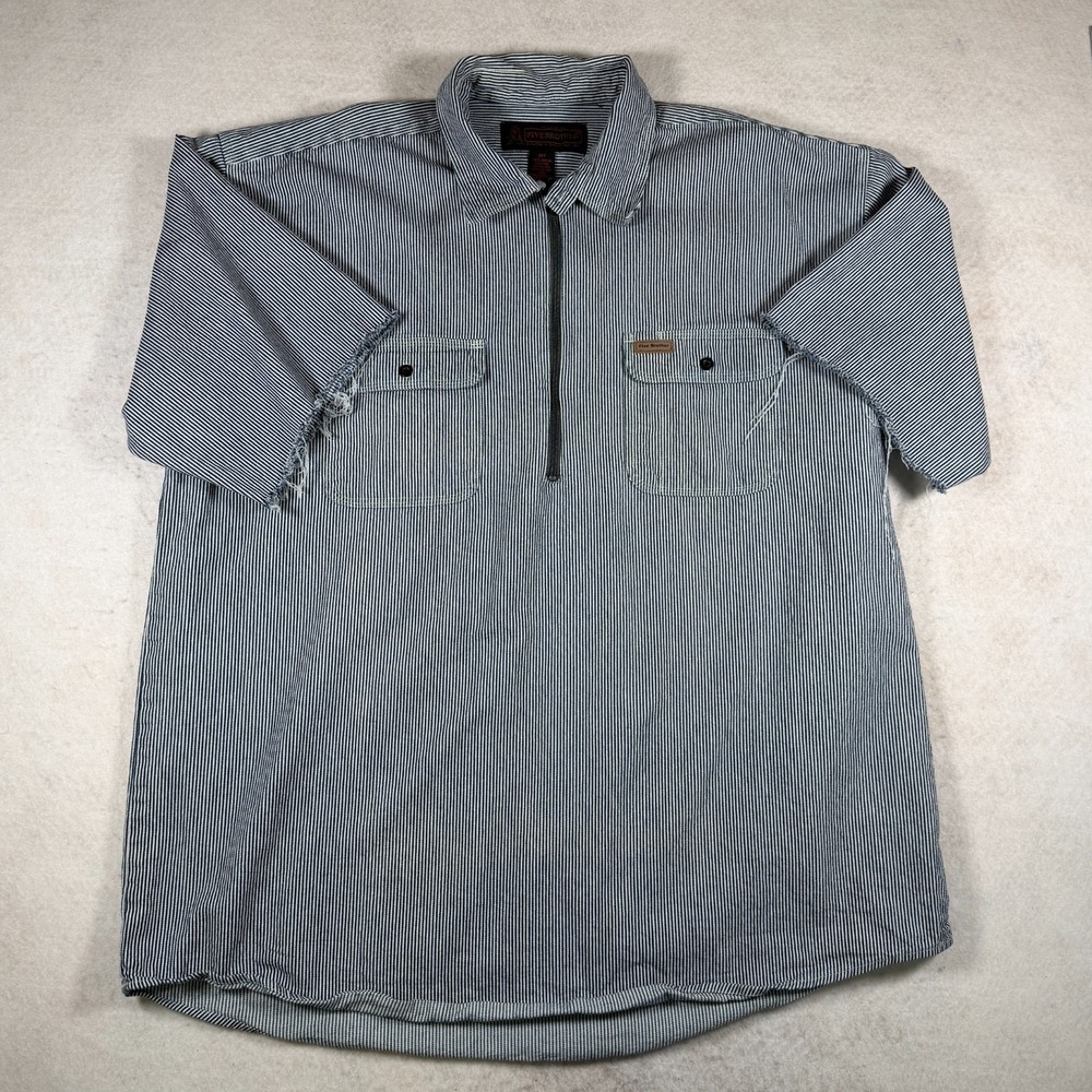 Five Brother Hickory Stripe Work Shirt 2XT Blue White Half Zip Cutoff Big Tall